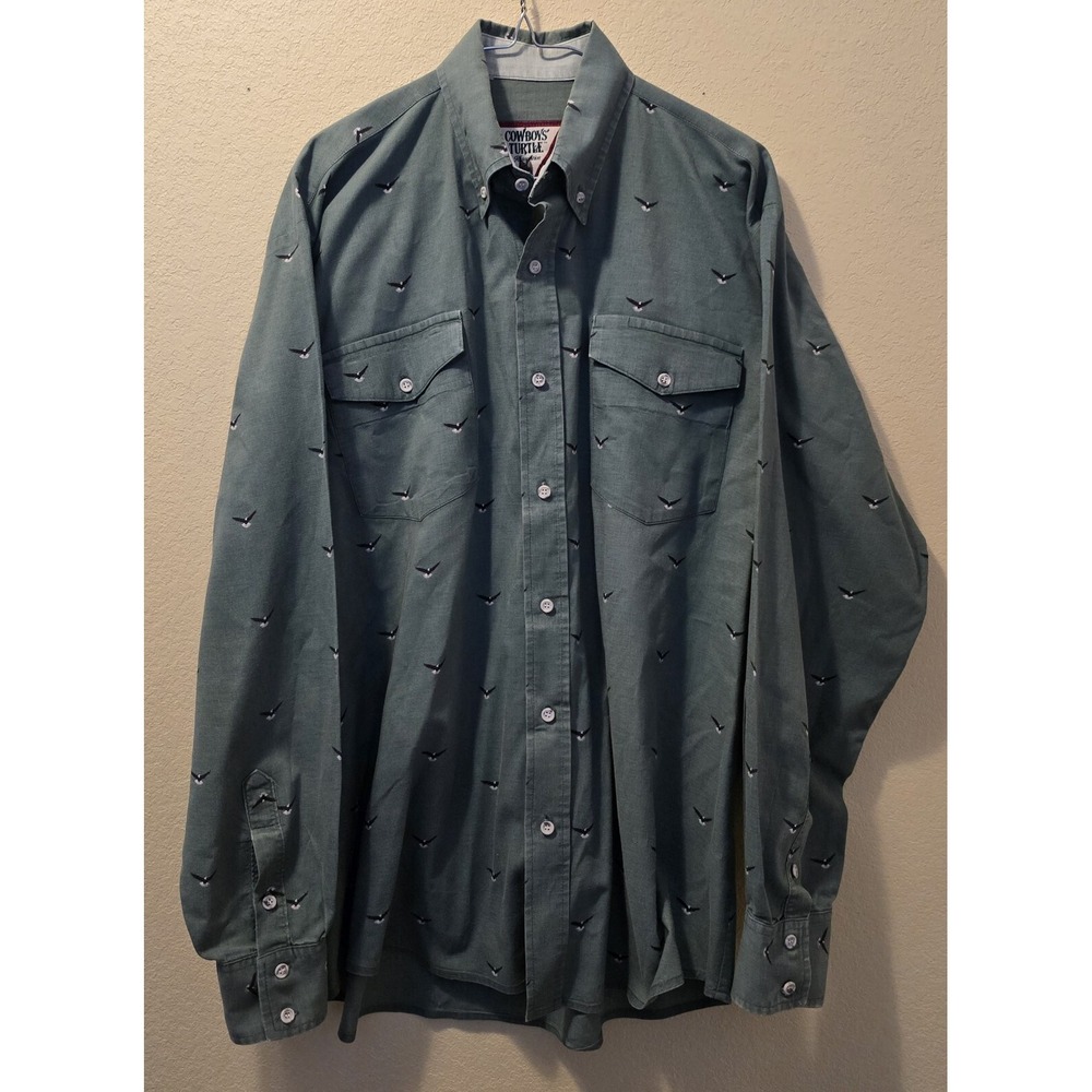 Vintage Cowboys Turtle 2 XL Western Shirt Green Eagles Read Desription